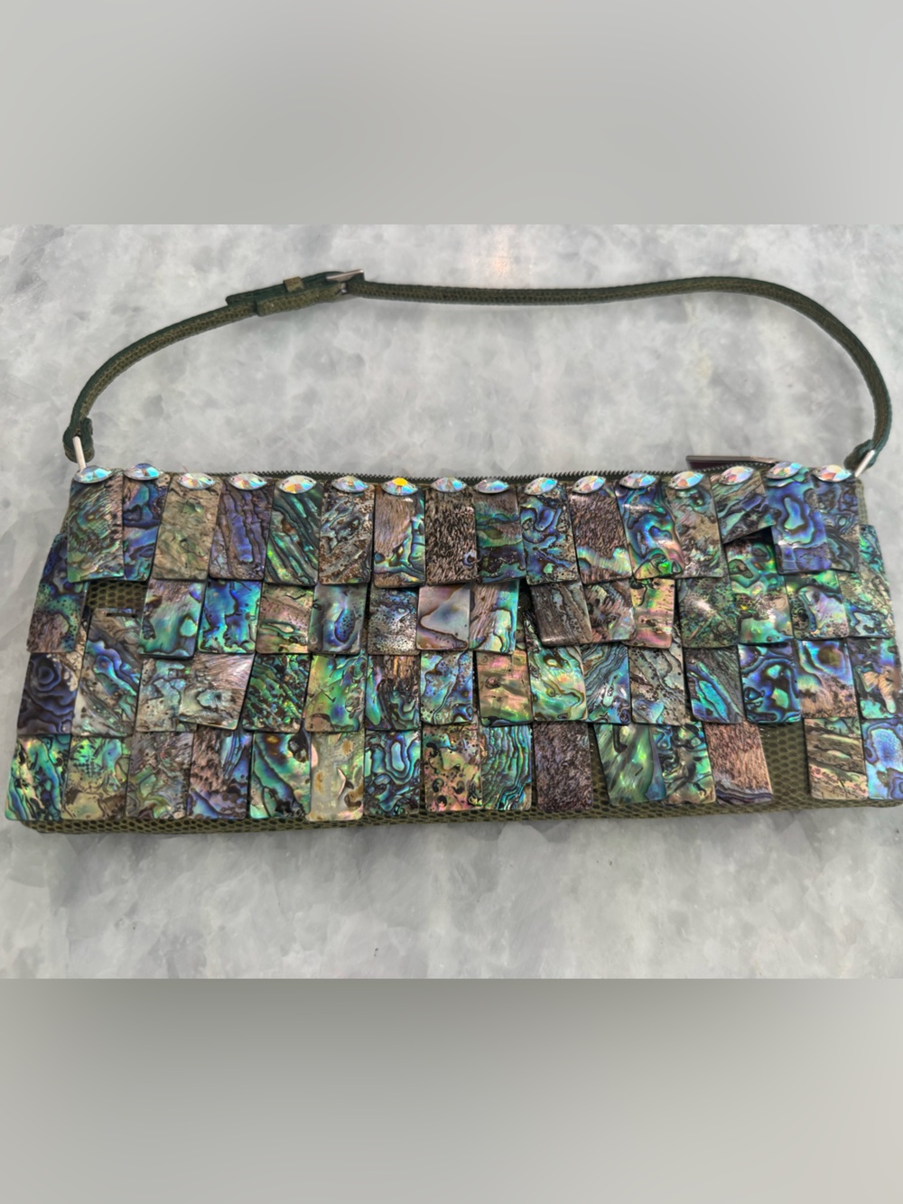 Rare Archival Valentino Garavani Vintage Abalone Mosaic & Lizard Skin Clutch